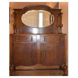 SIDEBOARD/ENTRANCE PIECE W/ OVAL BEVELED MIRRORED