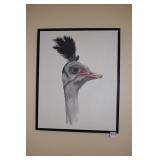 OSTRICH ON CANVAS 20 1/2" X 17" BLACK FRAME