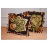 NEEDLE POINT PILLOWS W/ FRINGE 15" X 15"