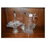 WHEEL CUT ROSE DESIGN WATER PITCHER & BRIDES