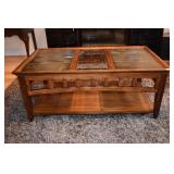 WOOD COFFEE TABLE W/ GLASS INSET AND TILE 42" X