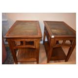 BEAUTIFUL WOOD SIDE TABLES W/ TILE INSET TOP 18"