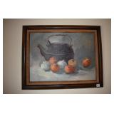 OIL ON CANVAS TEAPOT W/ VEGETABLES 23" X 29" WOOD