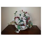 POTTERY GRAY PLANTER W/ ARTIFICIAL FLOWERS