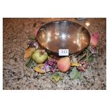 SILVERPLATE BOWL AND FLOWER ARRANGEMENT