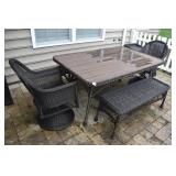 PATIO TABLE 63" X 40" WIDE MOLDED TOP AND WOVEN