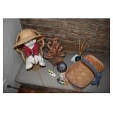 GLASS HORSE, CHIP BASKET, CHAIR, ETC.