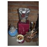 PEWTER FINISH VASE, SAND JAR, ETC.