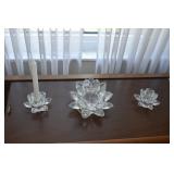 SHANNON CRYSTAL CANDLE HOLDERS 1 LARGE 2 SIDE
