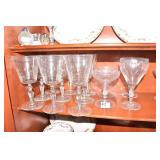 ETCHED CRYSTAL GLASSES, CHAMPAGNE, WATER GLASSES,