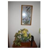 BIRD PICTURE AND FLOWER ARRANGEMENT