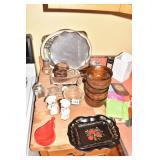 WOOD BOWLS, STENCILED TRAY TAPPAN SALT AND PEPPER
