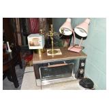 TOASTER OVEN, SMALL LAMPS , CANDLE HOLDER