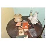 LAMP WITH SHADE, WHITE 13" H CERAMIC TREE,