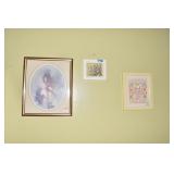 THREE PRINTS GIRL WITH BONNET, FLOWERS, ETC.