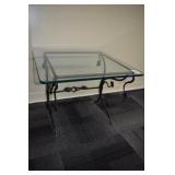 IRON BASE VINE DESIGN SIDE TABLE THICK GLASS TOP