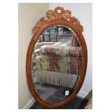 WOOD CARVED OVAL MIRROR - 44" OVERALL H X 25 1/2"