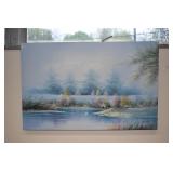 STRETCHED CANVAS GIRLS ON LAKE 34" W X 22" H