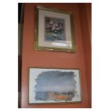 BOAT PICTURE AND VASE FLOWERS -