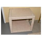 WHITEWASH FINISH SIDE TABLE W/ PEWTER AND BRASS