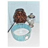 BRONZE CANDLE HOLDER, PEWTER FINISH DISH, ART