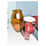 AMBER VASE 13" H AND DOUBLE HANDED 11" VASE