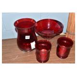 4 RUBY PIECES PEDESTAL BOWL 6" & 12"