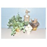 SILK PLANT, URN, WITH FLOWERS