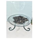 14" W X 7" H IRON BASE W/ ROCK GLASS DISH