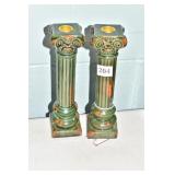 GREEN COLUM CANDLE STICKS 10" H