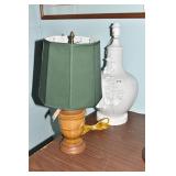 URN BASE LAMP AND WHITE RAISED FLOWER DESIGN 17"