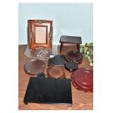 LUCITE PEDESTAL, WOOD, AND FRAME