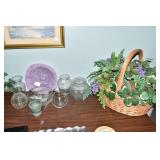 PURPLE ART GLASS BOWL, T-LITE LAMP, COFFEE SPOON