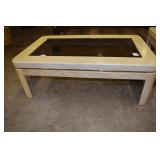 OAK LEG W/ COMPOSITION TOP AND GLASS INSET 30" X