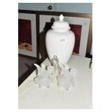 WHITE GINGER JAR, ANGEL CANDLE HOLDERS