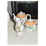VASE, 6" APPLIED FLOWERS, TEAPOT CHIPPED SPOUT,