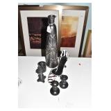 WINE BOTTLE SHOE, CANDLE STICKS, GRAY VASE 15"