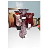 PURPLE VASE, RED SPARKLE CANDLE HOLDER, TAPER