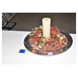 STEEL TRAY POLISHED AND CANDLE W/ RING