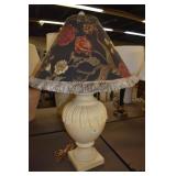 BEIGE LAMP 32" H W/ FLORAL SHADE