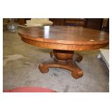 ANTIQUE OAK PEDESTAL TABLE 60" ROUND X 30" H