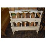 WHITE TWIN W/ GOLD FLORAL HEADBOARD/FOOTBOARD -
