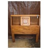 OAK BOOKCASE HEADBOARD W/ SLIDING DOOR