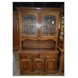 OAK 2 PIECE HUTCH 17" D X 78" H 48" W - LEADED