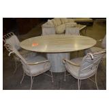 TRAVERTINE OVAL STONE TABLE 38" X 64" AND 6