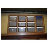 12 ORGANIZER BINS IN PRESSED WOOD CABINET 34" W X