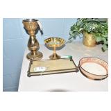 MERCURY GLASS CANDLE STICK, PEDESTAL DISH, GLASS