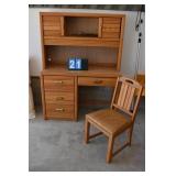OAK DESK W/ CHAIR AND BOOKCASE TOP 61" H X 44" W
