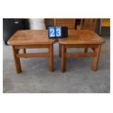 26" X 26" OAK SIDE TABLES W/ MARKS ON TOP CAN