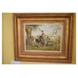 21 1/2" x 25" W - COWS WITH BOY ON FENCE GOLD